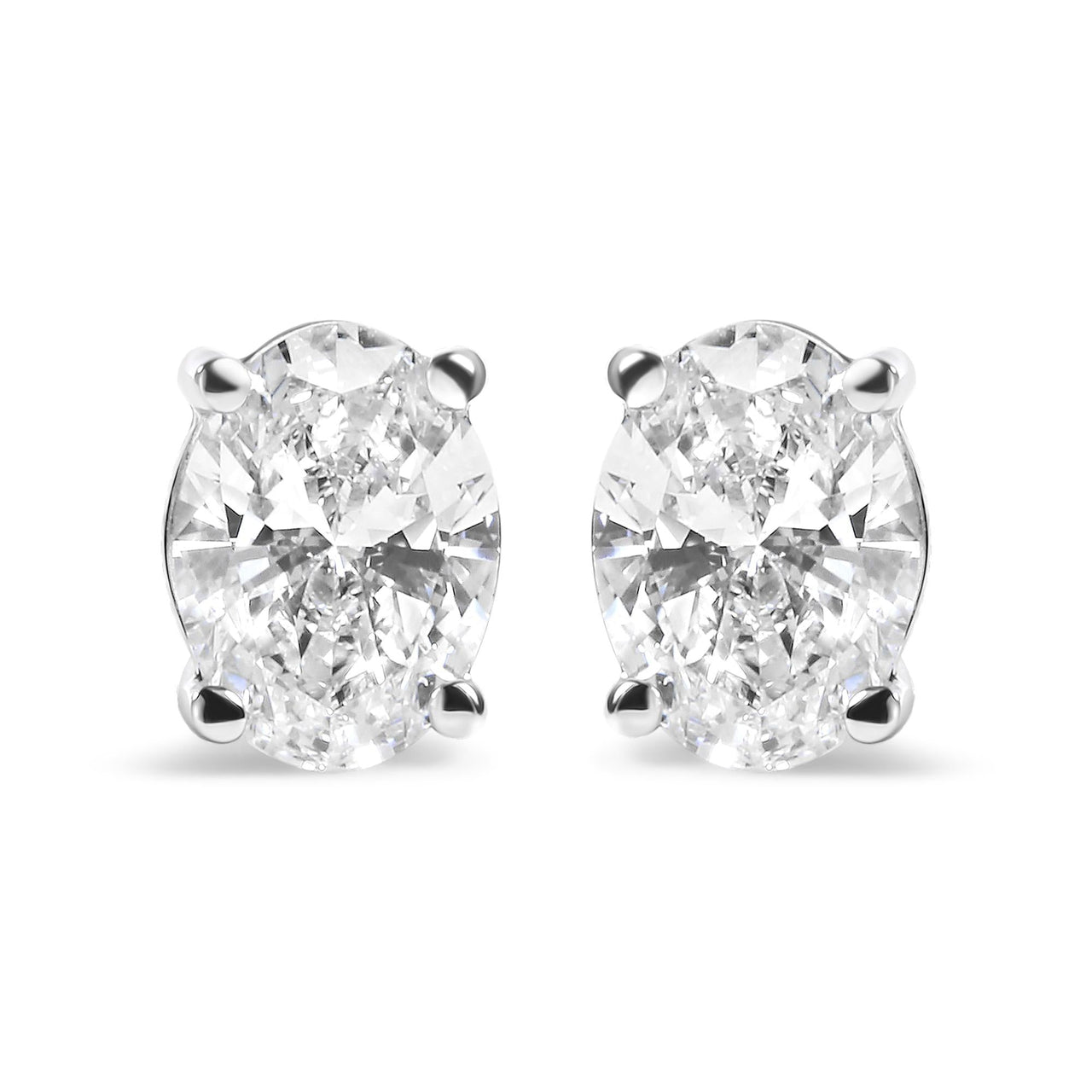 14K White Gold Prong Set Lab Grown Oval Diamond Solitaire Stud Earring (F-G Color, VS1-VS2 Clarity)