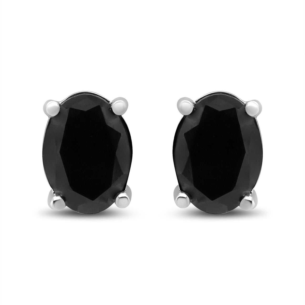 .925 Sterling Silver Prong Set Treated Black Oval Diamond Stud Earring (Black Color, I2-I3 Clarity)