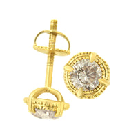 .925 Sterling Silver Round Brilliant Cut Diamond Solitaire Milgrain Stud Earrings