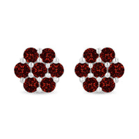 14K White Gold 1.0 Cttw Treated Red Diamond Prong Set 7 Stone Floral Stud Earrings (Treated Red Color, SI2-I1 Clarity)