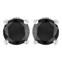 .925 Sterling Silver Round Brilliant-Cut Black Diamond Classic 4-Prong Stud Earrings with Screw Backs (Fancy Color-Enhanced, I2-I3 Clarity)