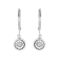 .925 Sterling Silver 1/10 Cttw Bezel-Set Round-Cut Diamond Accent Dangle Earring (I-J Color, I3 Clarity)