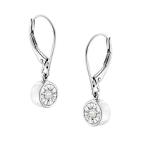 .925 Sterling Silver 1/10 Cttw Bezel-Set Round-Cut Diamond Accent Dangle Earring (I-J Color, I3 Clarity)