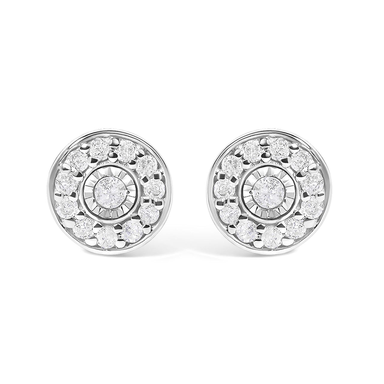 .925 Sterling Silver 1/4 Cttw Diamond Miracle Set Solitaire with Halo Stud Earrings