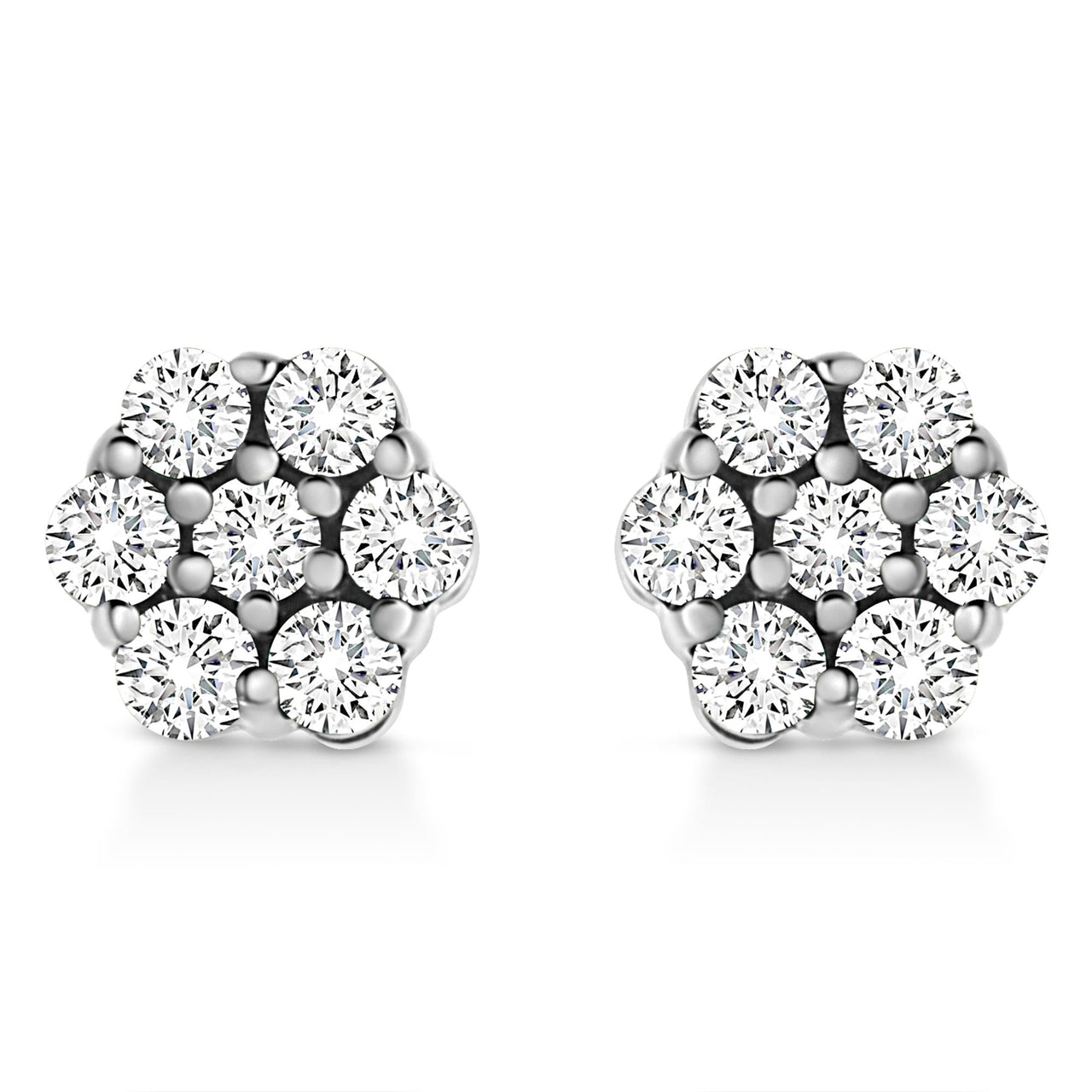 .925 Sterling Silver Lab Grown Brilliant Round Cut Diamond Floral Cluster Stud Earrings (G-H Color, VS2-SI1 Clarity)