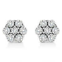 .925 Sterling Silver Lab Grown Brilliant Round Cut Diamond Floral Cluster Stud Earrings (G-H Color, VS2-SI1 Clarity)