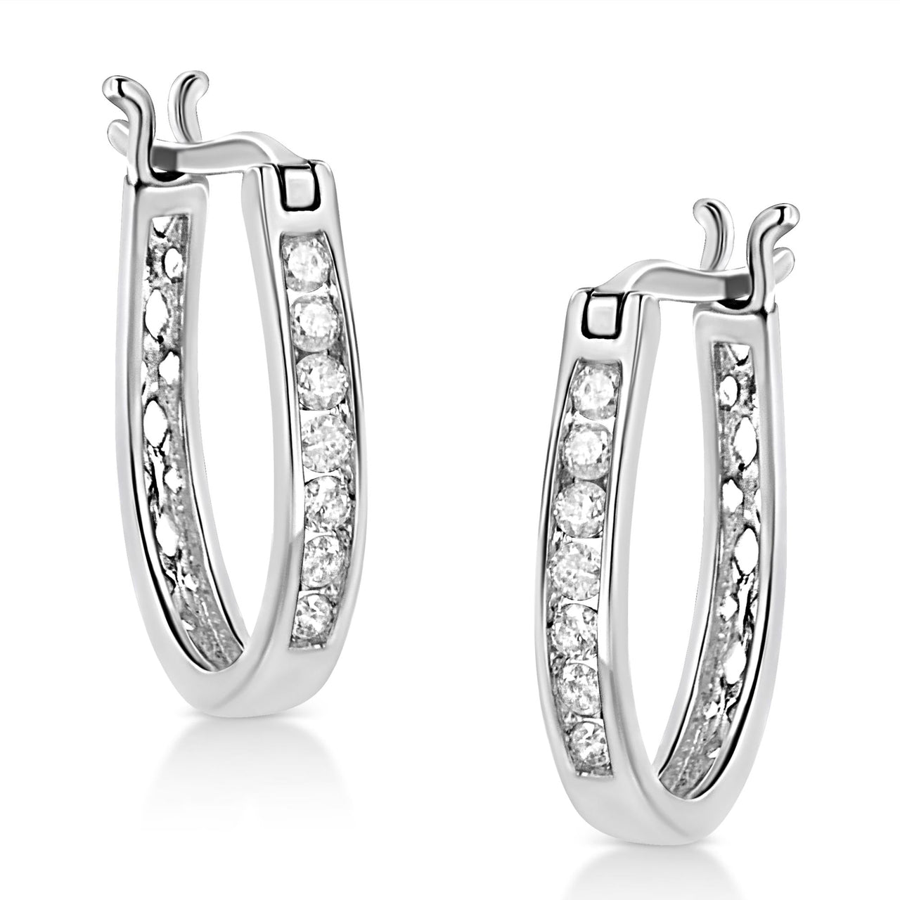 .925 Sterling Silver 1/4 Cttw Diamond Leverback 3/4" Inch Hoop Earrings (I-J Color, I2-I3 Clarity)