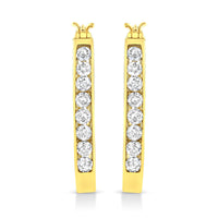 14k Yellow Gold Plated .925 Sterling Silver 1.0 Cttw Channel Set Brilliant Round Cut Diamond Hoop Earrings (J-K Color, I2-I3 Clarity)