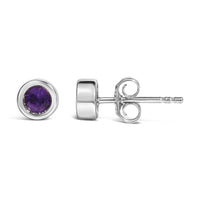 .925 Sterling Silver Bezel Set 3.5mm Created Gemstone Solitaire Stud Earrings