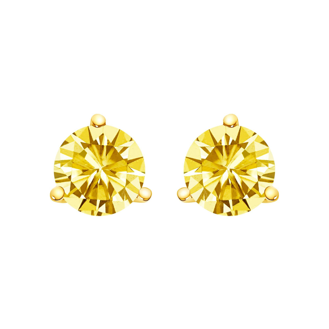 14K Gold 3-Prong Martini Set Yellow Lab Grown Diamond Solitaire Stud Earrings