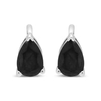 14K White Gold Treated Black Pear Shaped Solitaire Diamond 3 Prong Stud Earrings (Black Color, VS2-SI1 Clarity)