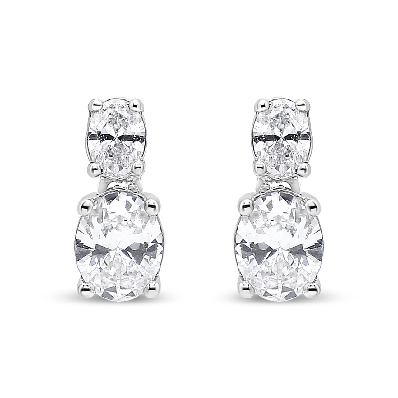 14K White Gold 1.0 Cttw Oval Lab Grown Diamond 2 Stone Drop and Dangle Stud Earrings (G-H Color, VS2-SI1 Clarity)