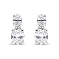 14K White Gold 1.0 Cttw Oval Lab Grown Diamond 2 Stone Drop and Dangle Stud Earrings (G-H Color, VS2-SI1 Clarity)