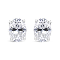 14K White Gold Lab Grown Oval Solitaire Diamond Stud Earrings (F-G Color, VS2-SI1 Clarity)