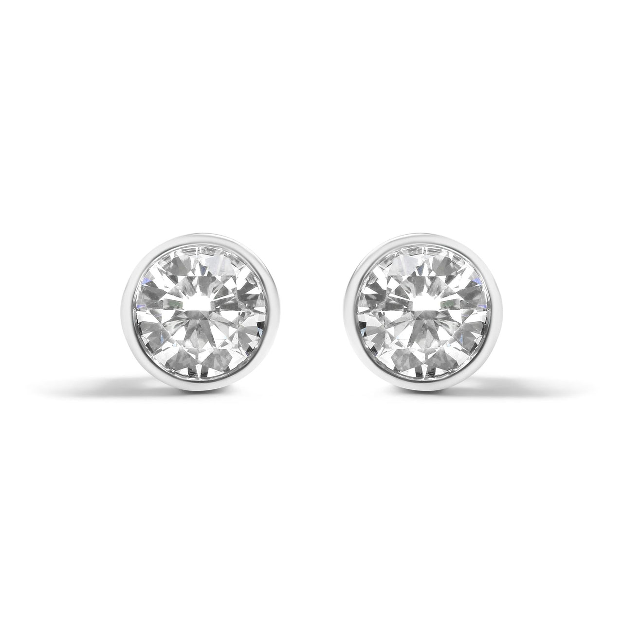 14K White Gold 5/8 Cttw Bezel Set Lab Grown Round Diamond Screw-Back Solitaire Stud Earrings (G-H Color, VS2-SI1 Clarity)