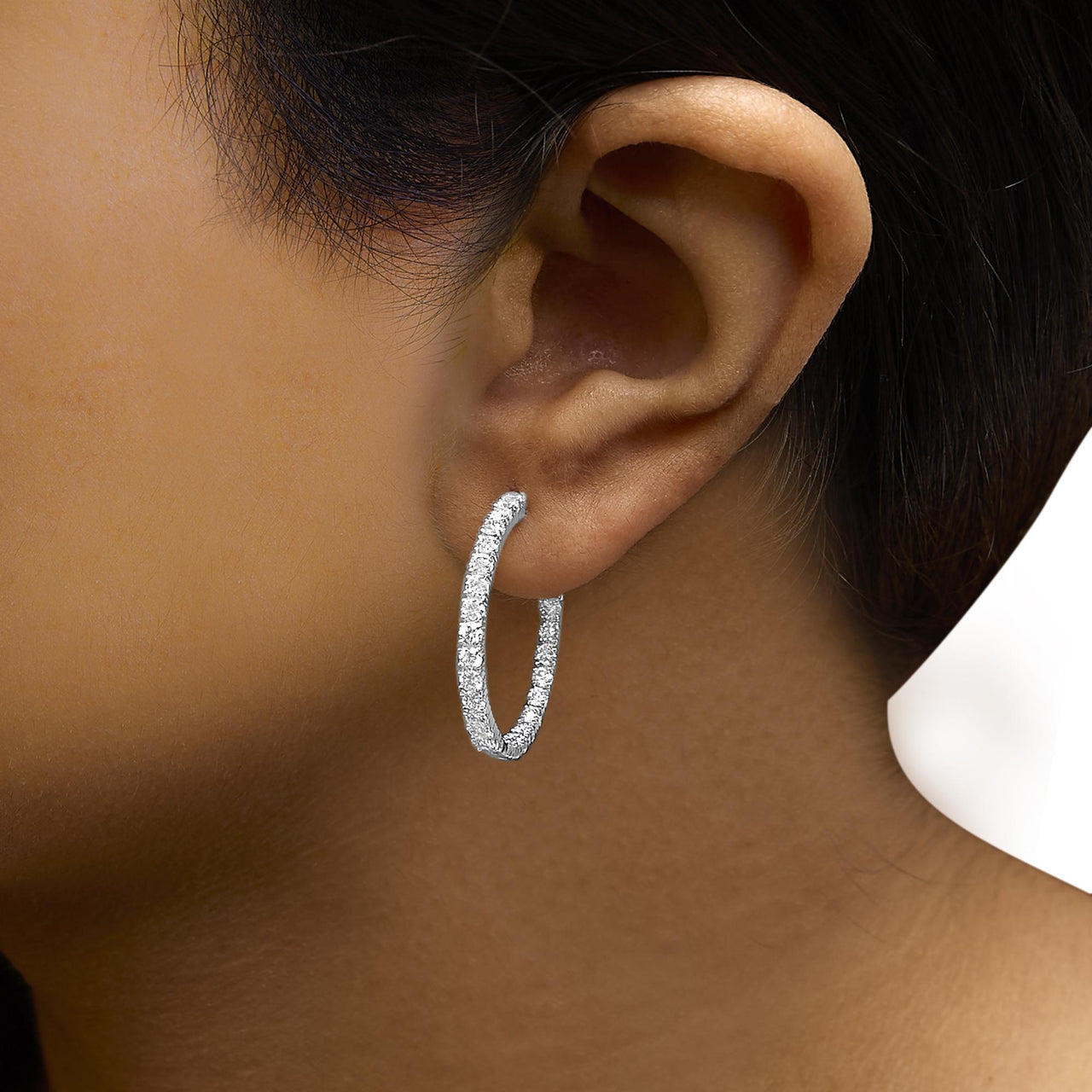 14K White Gold 2.00 Cttw Inside Out Lab-Grown Diamond Hoop Earrings