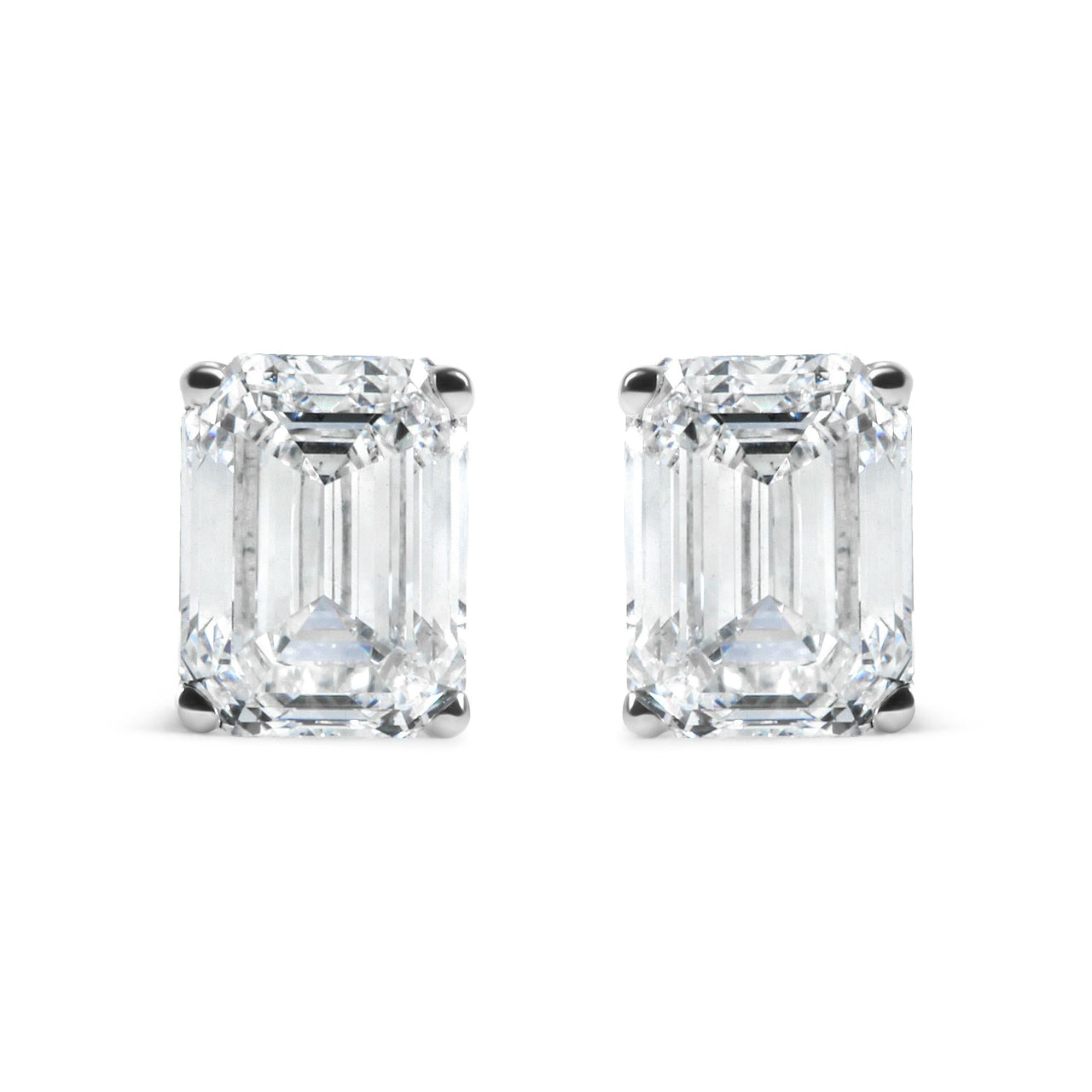 14K White Gold 2.0 Cttw Emerald Cut Lab Grown Diamond Solitaire Stud Earrings (G-H Color, VS1-VS2 Clarity)