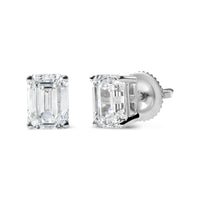14K White Gold 2.0 Cttw Emerald Cut Lab Grown Diamond Solitaire Stud Earrings (G-H Color, VS1-VS2 Clarity)