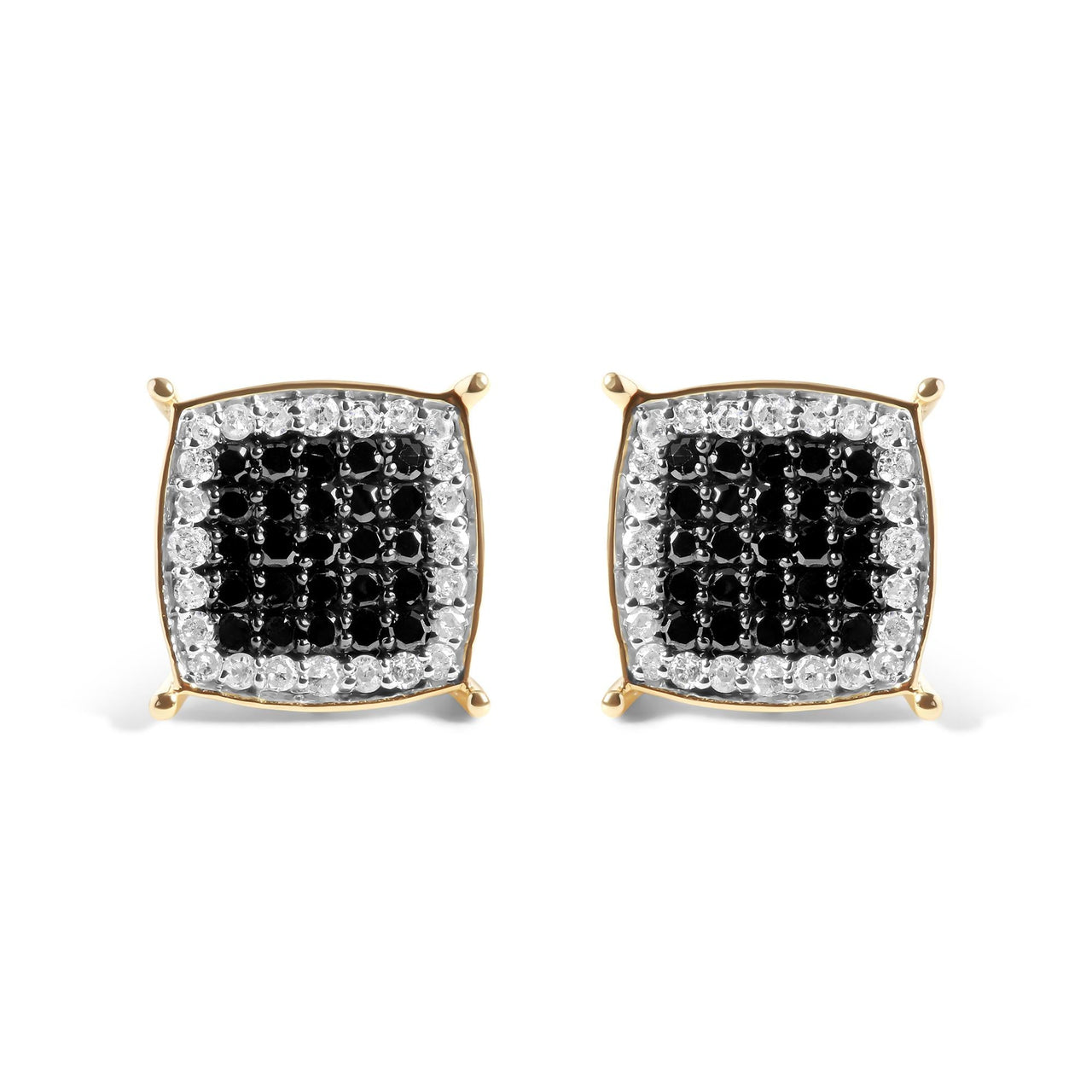 Men's 10K Yellow Gold 1/2 Cttw White and Black Treated Diamond Earring (Black / I-J Color, I2-I3 Clarity)