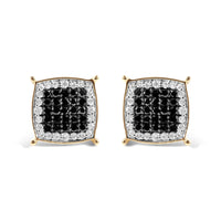 Men's 10K Yellow Gold 1/2 Cttw White and Black Treated Diamond Earring (Black / I-J Color, I2-I3 Clarity)