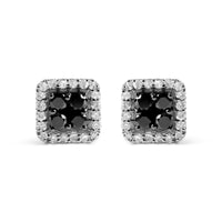 Men's 925 Sterling Silver 5/8 Cttw White and Black Diamond Composite wit Halo Stud Earring (Treated Black/I-J Color, I2-I3 Clarity)