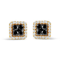 Men's 10K Yellow Gold 5/8 Cttw White and Black Treated Diamond Composite with Halo Stud Earring (Black / I-J, I2-I3 Clarity)