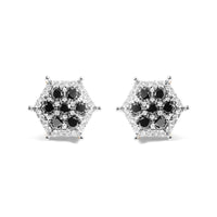 Men's 10K Yellow Gold 7/8 Cttw White and Black Treated Diamond Earring (Black / I-J Color, I2-I3 Clarity)