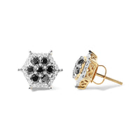 Men's 10K Yellow Gold 7/8 Cttw White and Black Treated Diamond Earring (Black / I-J Color, I2-I3 Clarity)