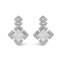 10K White Gold 3/5 Cttw Princess Diamond Geometric Drop Earrings