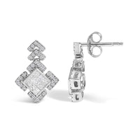 10K White Gold 3/5 Cttw Princess Diamond Geometric Drop Earrings