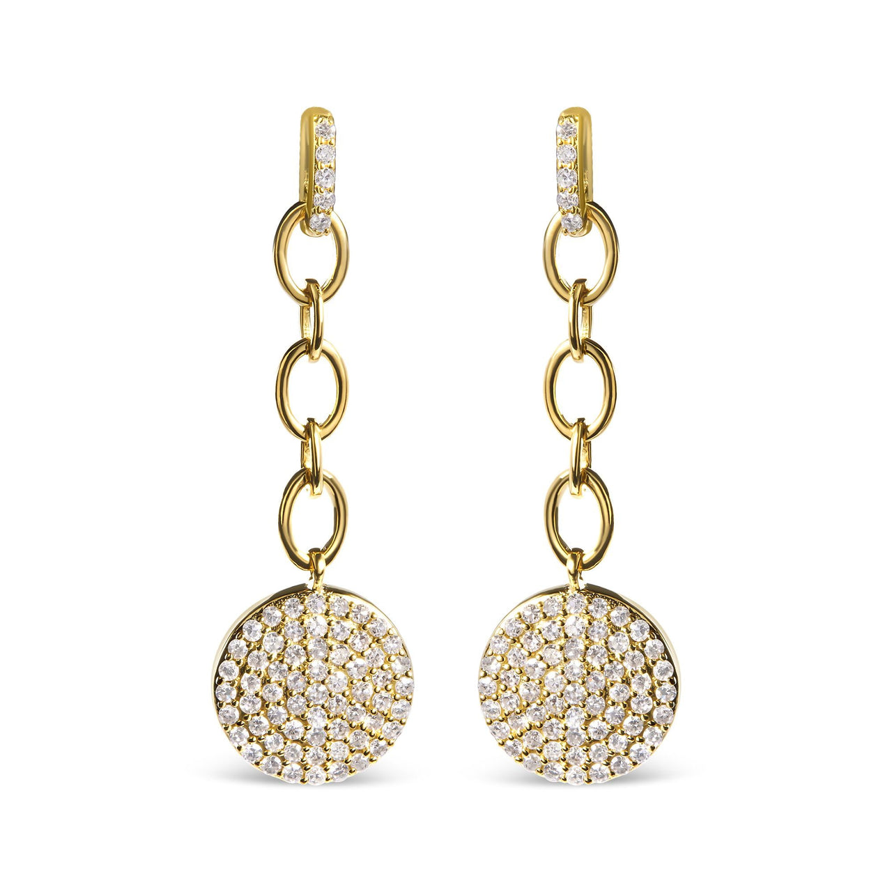18K Yellow Gold Plated .925 Sterling Silver 1.0 Cttw Diamond Composite Cluster Dangle Chain Earrings (I-J Color, I1-I2 Clarity)