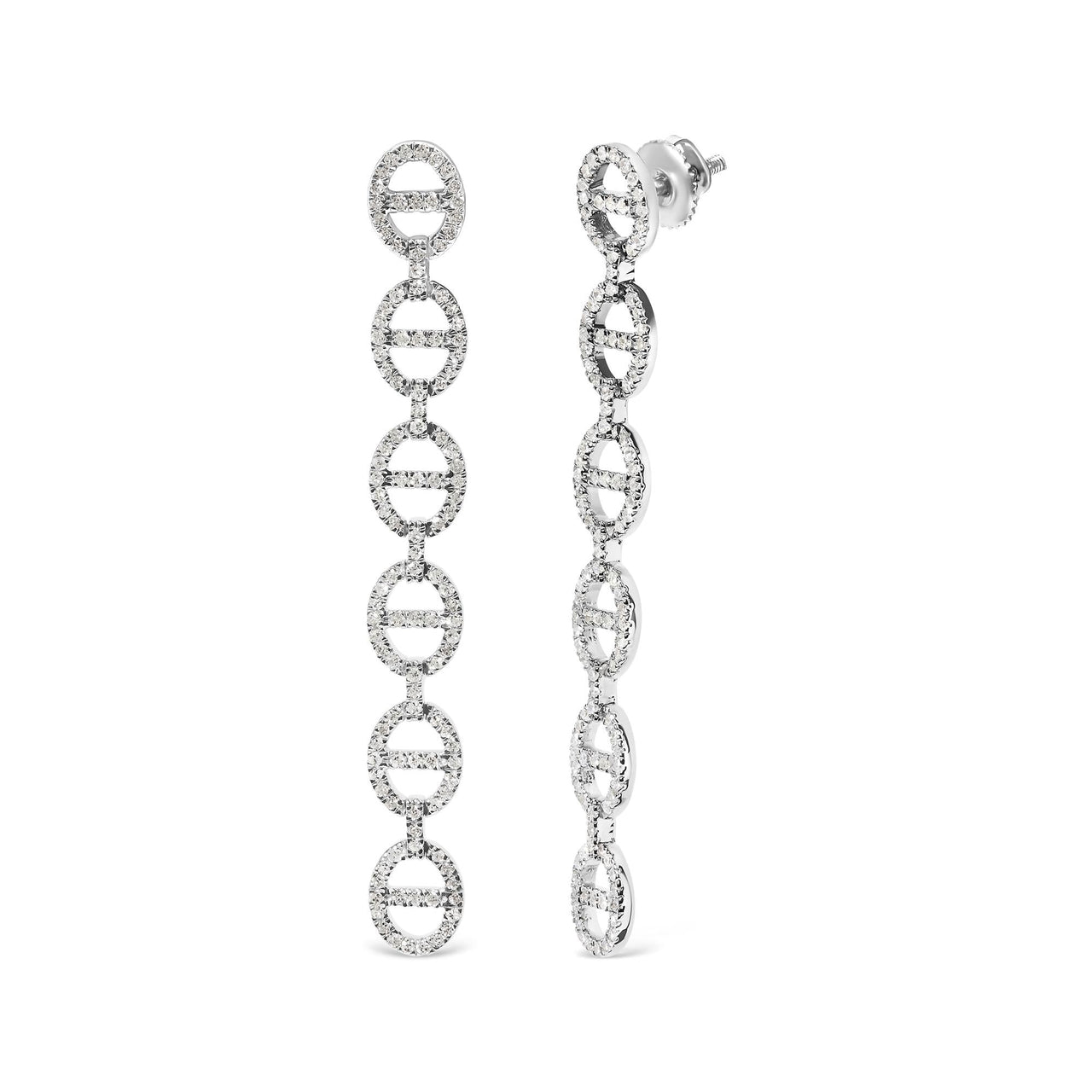 Sterling Silver 1.0 Cttw Diamond Oval Design Dangle Earrings