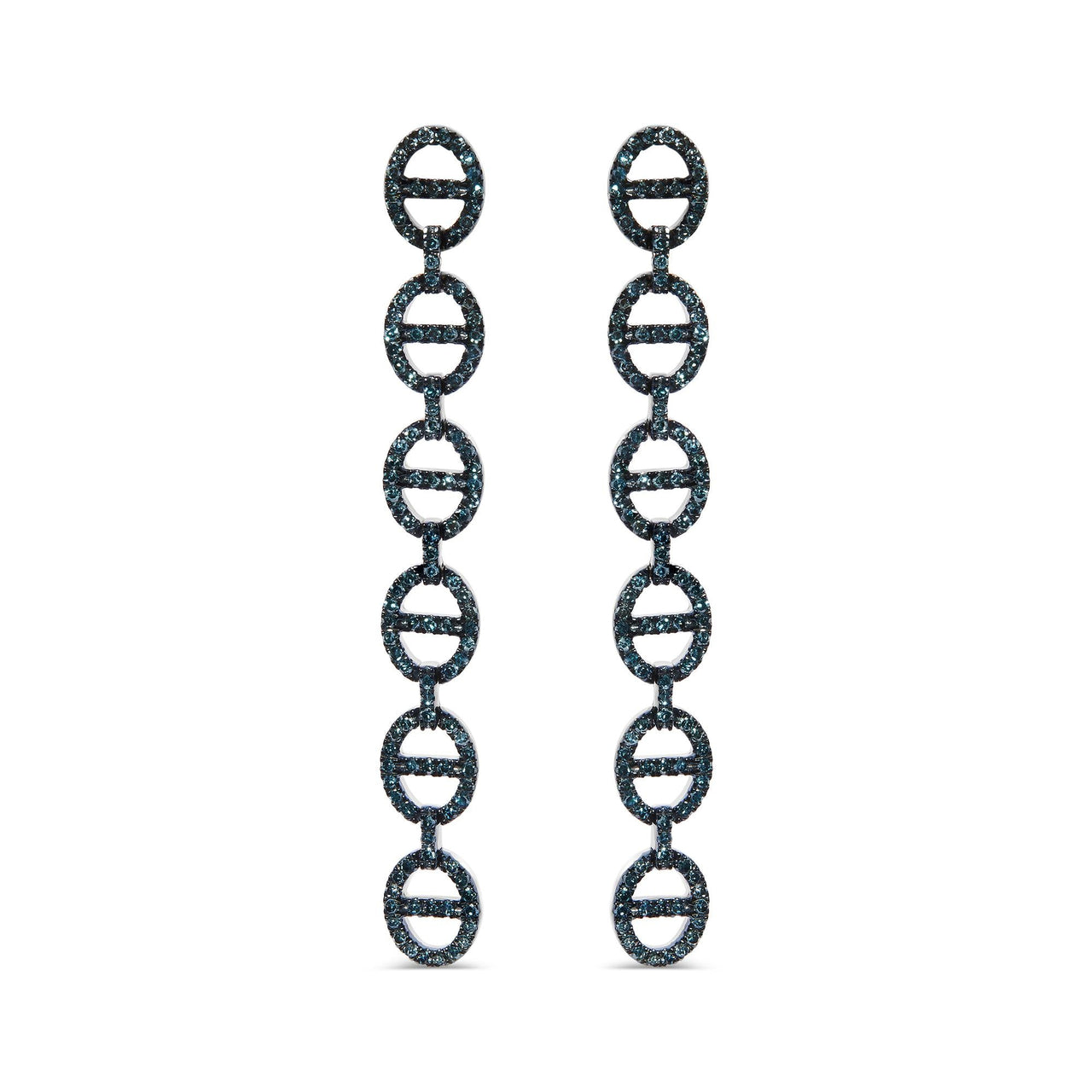Sterling Silver 1.0 Cttw Blue Diamond Linked Circle Drop Earrings