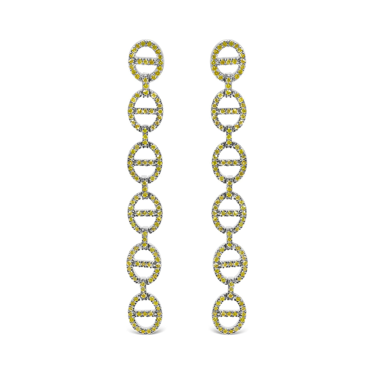 Sterling Silver 1.0 Cttw Yellow Diamond Linked Circle Drop Earrings