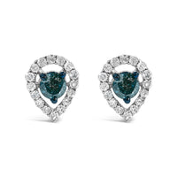 Sterling Silver 1/2 Cttw Blue and White Diamond Pear Shape Halo Stud Earrings