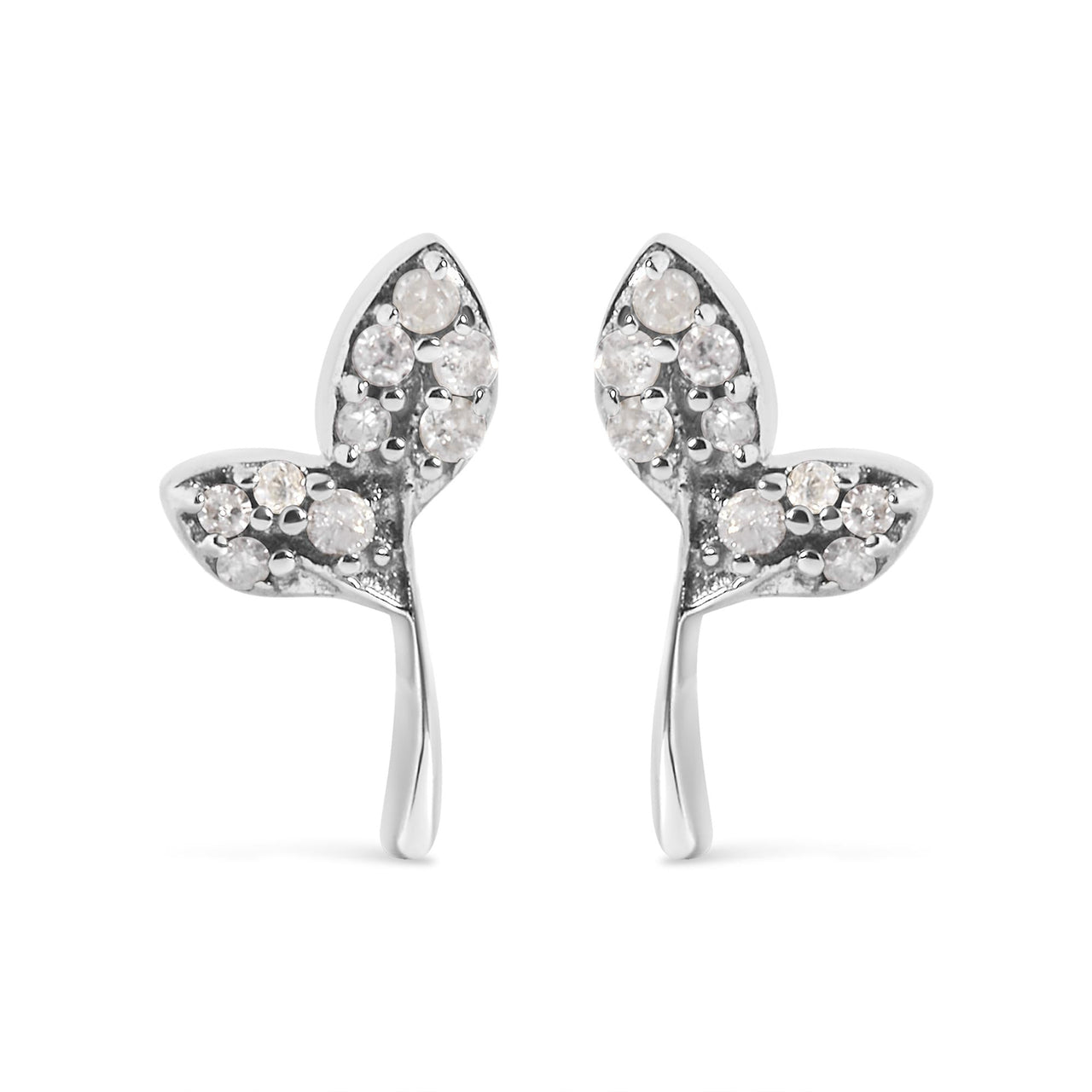 925 Sterling Silver 1/16ct TDW Diamond Leaf Earrings