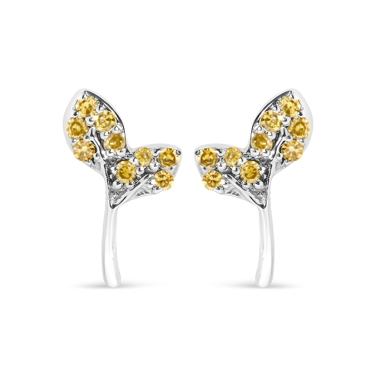 925 Sterling Silver 1/16ct TDW  Yellow Treated Diamond Leaf Earrings