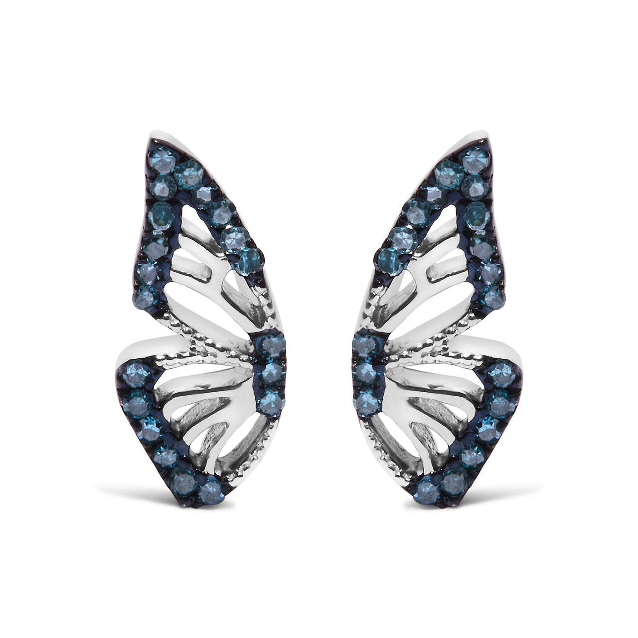 Sterling Silver 1/6 Cttw Blue Treated Diamond Butterfly Stud Earrings