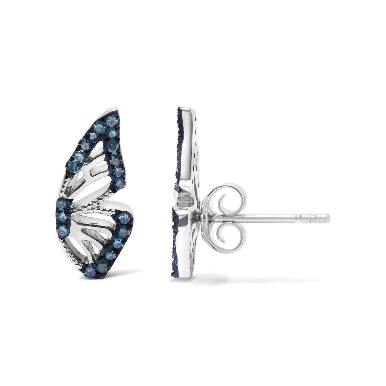 Sterling Silver 1/6 Cttw Blue Treated Diamond Butterfly Stud Earrings