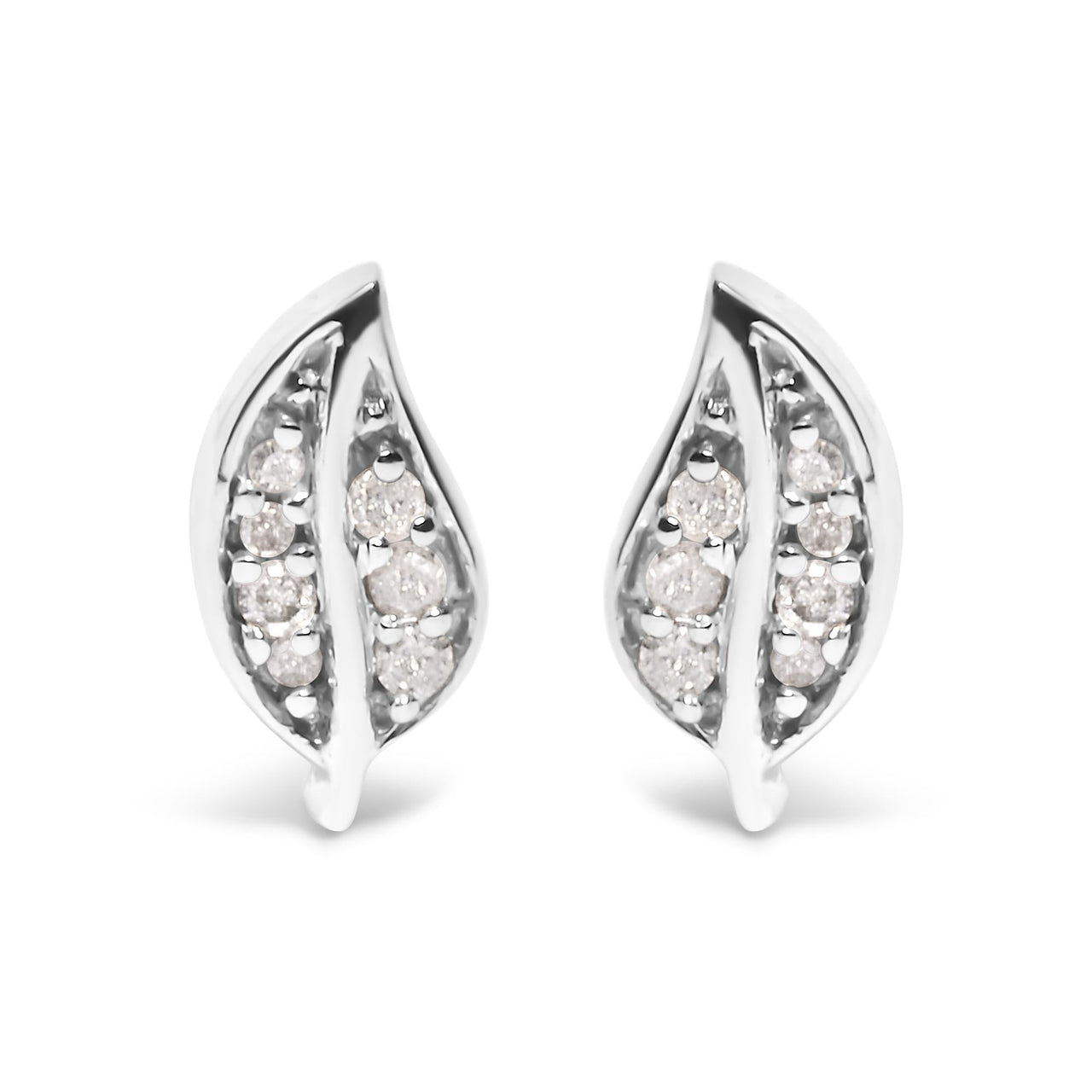 .925 Sterling Silver Diamond Accent Leaf Stud Earrings