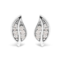 .925 Sterling Silver Diamond Accent Leaf Stud Earrings