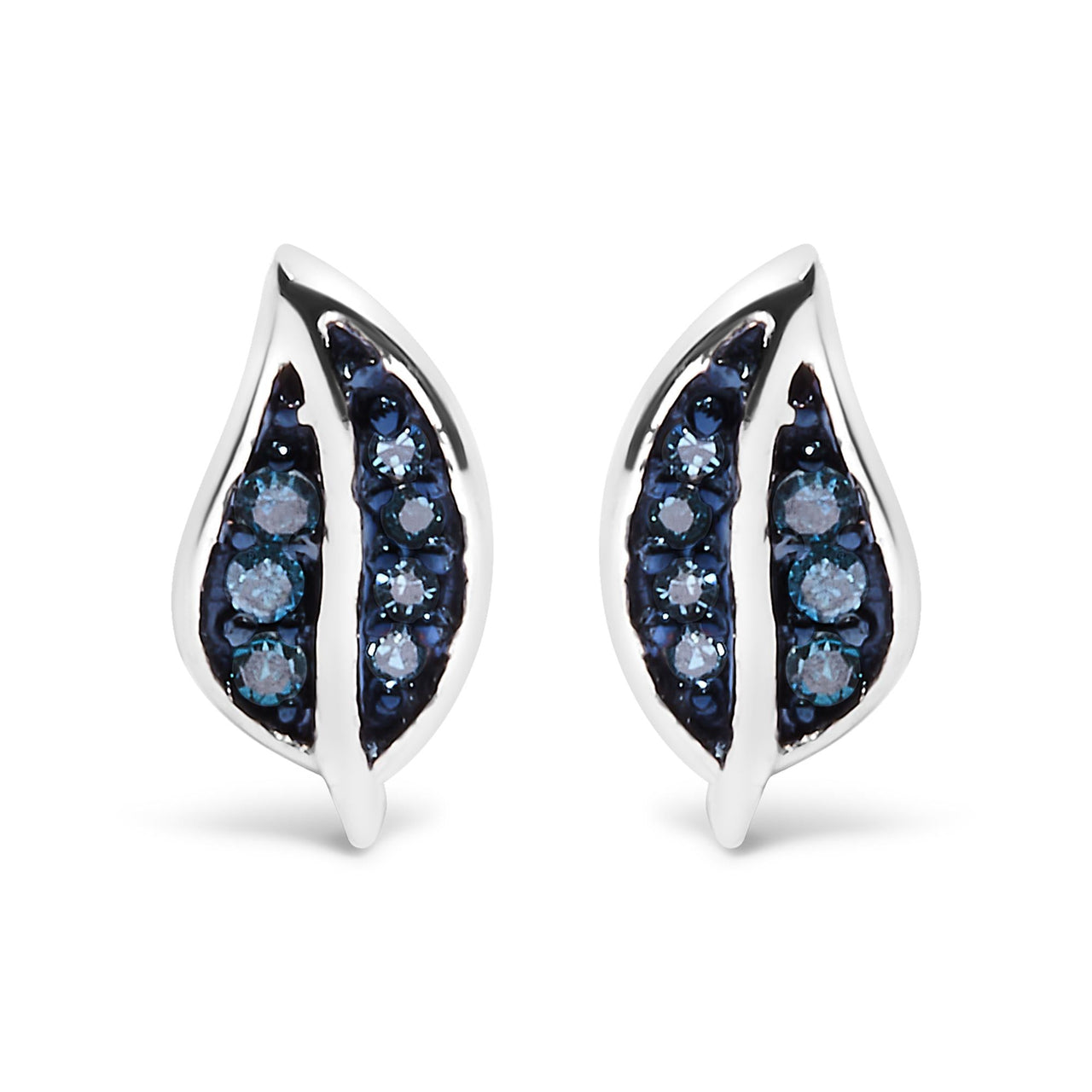 .925 Sterling Silver Blue Diamond Accent Leaf Stud Earrings