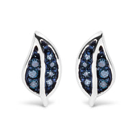 .925 Sterling Silver Blue Diamond Accent Leaf Stud Earrings
