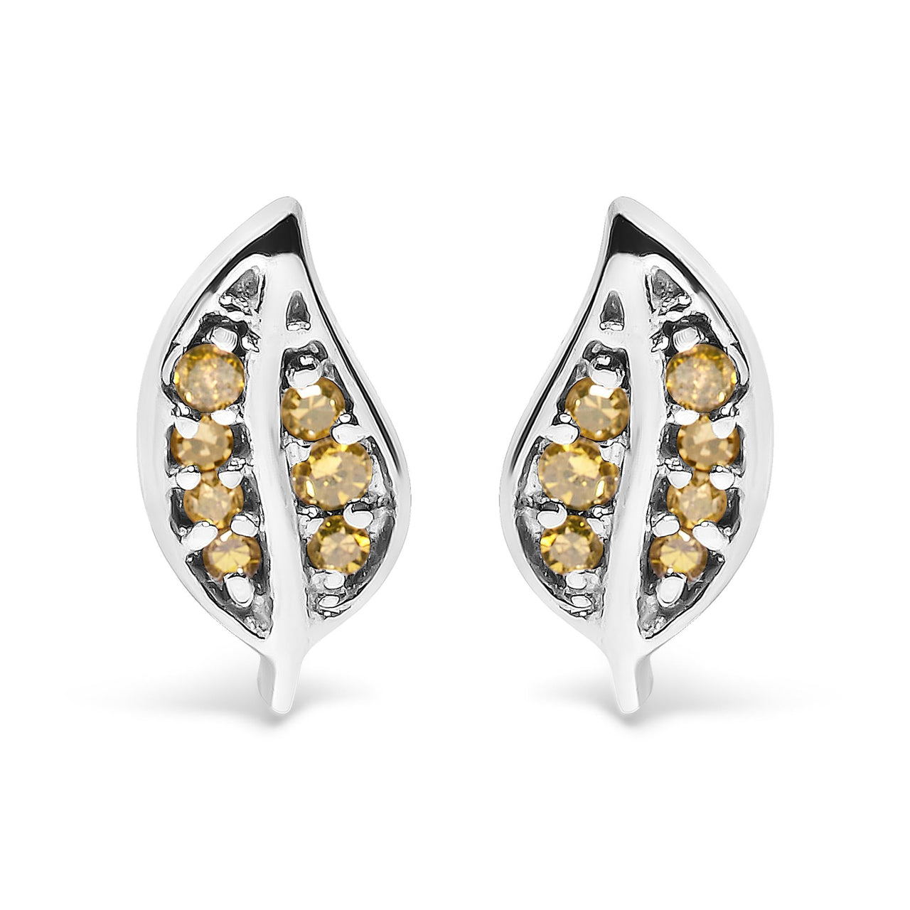 .925 Sterling Silver Yellow Diamond Accent Leaf Stud Earrings
