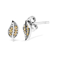 .925 Sterling Silver Yellow Diamond Accent Leaf Stud Earrings
