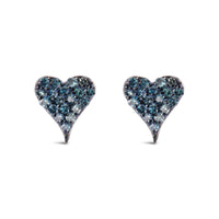 925 Sterling Silver 1/10 Cttw Blue Diamond Heart Shaped Stud Earrings (Blue Color, I3 Clarity)