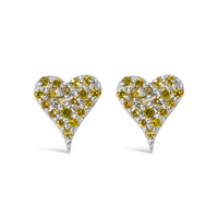 925 Sterling Silver 1/10 Cttw Yellow Diamond Heart Shaped Stud Earrings (Yellow Color, I3 Clarity)