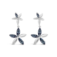 .925 Sterling Silver 1/5ct Cttw Blue Diamond Double Star Drop and Dangle Earrings (Blue Color, SI1-SI2 Clarity)
