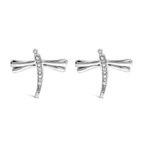 .925 Sterling Silver Diamond Accent Dragonfly Stud Earrings (I-J Color, I2-I3 Clarity)