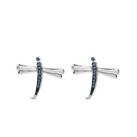 .925 Sterling Silver Blue Diamond Accent Dragonfly Stud Earrings (Blue Color, I2-I3 Clarity)